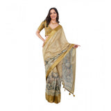 Gold polyester printed ready-to-wear saree with unstitched blouse (5.5 mtr) - vibrant design for traditional women's fashion