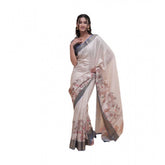Off-white polyester printed saree with unstitched blouse (5.5 mtr), vibrant pattern for women's traditional Indian wear