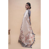 Women's Polyester Printed Saree With Unstitched Blouse 5.5 Mtr (Off-White)