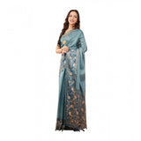 Women's Polyester Printed Saree With Unstitched Blouse 5.5 Mtr (Blue)