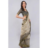 Women's Polyester Printed Ready To Wear Saree With Unstitched Blouse 5.5 Mtr (Beige)