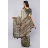 Women's Polyester Printed Ready To Wear Saree With Unstitched Blouse 5.5 Mtr (Beige)