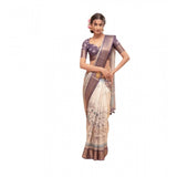 Women's Polyester Printed Saree With Unstitched Blouse 5.5 Mtr (Off-White)
