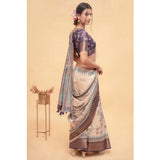 Women's Polyester Printed Saree With Unstitched Blouse 5.5 Mtr (Off-White)