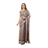 Multicolor printed polyester saree with unstitched blouse (5.5 mtr), vibrant ethnic wear for women on mannequin