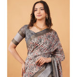 Women's Polyester Printed Saree With Unstitched Blouse 5.5 Mtr (Multicolor)