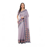 Purple polyester printed saree with unstitched blouse (5.5 mtr), vibrant Indian traditional wear
