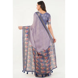 Women's Polyester Printed Saree With Unstitched Blouse 5.5 Mtr (Purple)