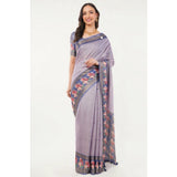 Women's Polyester Printed Saree With Unstitched Blouse 5.5 Mtr (Purple)