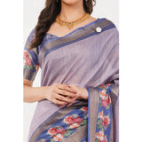 Women's Polyester Printed Saree With Unstitched Blouse 5.5 Mtr (Purple)