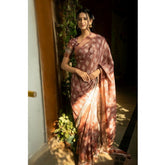 Maroon polyester printed saree with unstitched blouse, vibrant pattern for women's traditional Indian wear