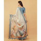 Women's Polyester Printed Saree With Unstitched Blouse 5.5 Mtr (Cream)