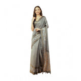 Women's Polyester Printed Saree With Unstitched Blouse 5.5 Mtr (Grey)