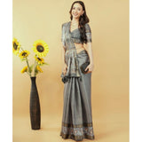 Women's Polyester Printed Saree With Unstitched Blouse 5.5 Mtr (Grey)