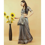 Women's Polyester Printed Saree With Unstitched Blouse 5.5 Mtr (Grey)