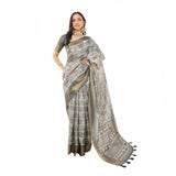 Women's Polyester Printed Saree With Unstitched Blouse 5.5 Mtr (Grey)