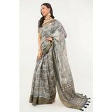 Women's Polyester Printed Saree With Unstitched Blouse 5.5 Mtr (Grey)