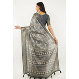 Women's Polyester Printed Saree With Unstitched Blouse 5.5 Mtr (Grey)