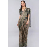 Women's Polyester Printed Ready To Wear Saree With Unstitched Blouse 5.5 Mtr (Grey)