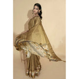 Women's Polyester Printed Saree With Unstitched Blouse 5.5 Mtr (Gold)