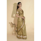 Women's Polyester Printed Saree With Unstitched Blouse 5.5 Mtr (Gold)
