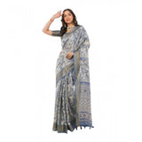Women's Polyester Printed Saree With Unstitched Blouse 5.5 Mtr (Grey)