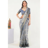 Women's Polyester Printed Saree With Unstitched Blouse 5.5 Mtr (Grey)