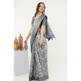 Women's Polyester Printed Saree With Unstitched Blouse 5.5 Mtr (Grey)
