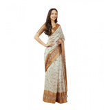 Women's Polyester Printed Saree With Unstitched Blouse 5.5 Mtr (Off-White)