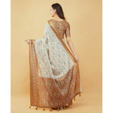 Women's Polyester Printed Saree With Unstitched Blouse 5.5 Mtr (Off-White)