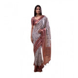 Women's Polyester Printed Saree With Unstitched Blouse 5.5 Mtr (Off-White)