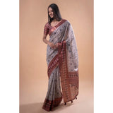 Women's Polyester Printed Saree With Unstitched Blouse 5.5 Mtr (Off-White)