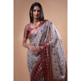 Women's Polyester Printed Saree With Unstitched Blouse 5.5 Mtr (Off-White)