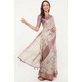 Women's Polyester Printed Saree With Unstitched Blouse 5.5 Mtr (Cream)