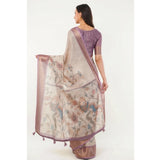 Women's Polyester Printed Saree With Unstitched Blouse 5.5 Mtr (Cream)