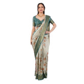 Women's Polyester Printed Ready To Wear Saree With Unstitched Blouse 5.5 Mtr (Beige)