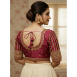 Women's Phantom Silk Embroidered Designer Neck Padded Blouse (Maroon 38 Ready (Alterable up to 42)