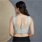 Women's Silk Blend Embroidered V-Neck Non Padded Blouse (White 38 Ready (Alterable up to 42)