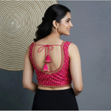 Pink silk blend embroidered V-neck blouse (alterable up to size 42) on hanger