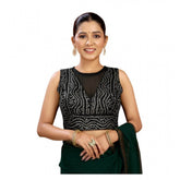 Black rayon cotton Bandhani printed halter neck sleeveless blouse (alterable up to size 42)