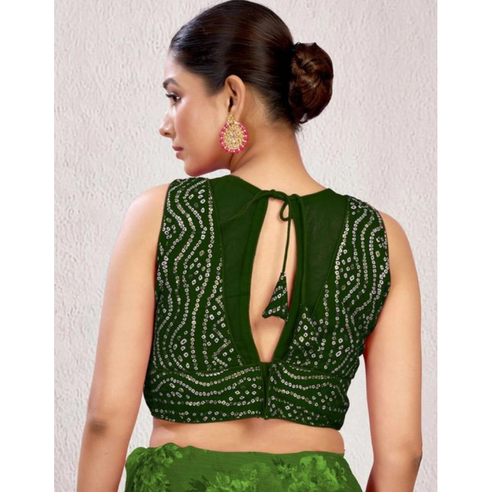 Green Rayon Cotton Bandhani Printed Halter Neck Blouse (Adjustable up to size 42) - Vibrant Indian-inspired sleeveless top for women