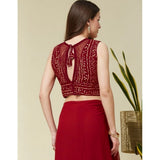 Women's Rayon Cotton Bandhani Printed Halter Neck Non Padded Blouse (Maroon 38 Ready (Alterable up to 42)