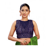 Navy Rayon Cotton Bandhani Printed Halter Neck Blouse (Alterable up to 42)