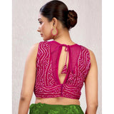 Pink Rayon Cotton Bandhani Printed Halter Neck Blouse, ready size 38 (alterable up to 42) on fashion mannequin