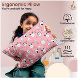 Soft pink plush printed baby pillow for kids age 1-5 years, rectangular bed pillow design