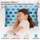 Sky Blue soft plush printed baby pillow for kids age 1-5 years, rectangular bed pillow design