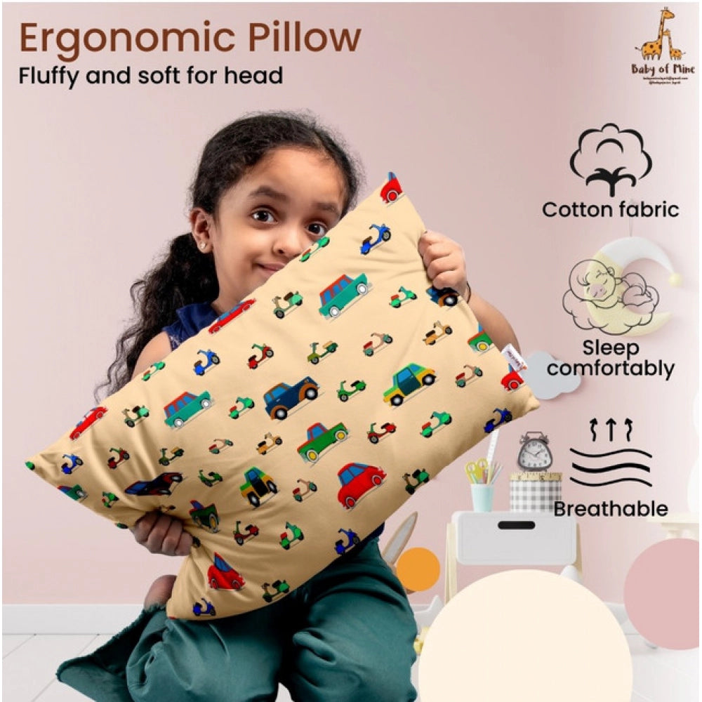 Soft plush beige printed baby pillow for kids age 1-5 years, rectangular bed pillow design for infants