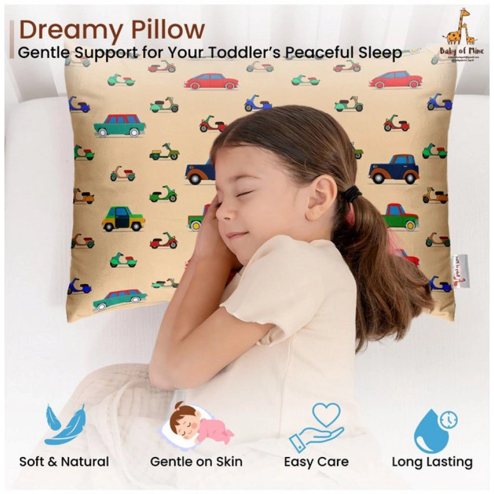Soft beige plush printed baby pillow for kids age 1-5 years, ideal for bedtime comfort