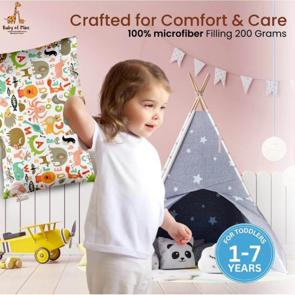 Multicolor soft plush printed baby pillow for kids age 1-5 years, rectangular bed pillow for infants and toddlers