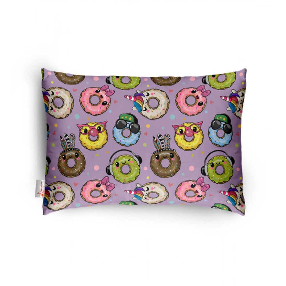 Purple soft plush printed baby bed pillow for ages 1-5 years, rectangular shape for kids comfort